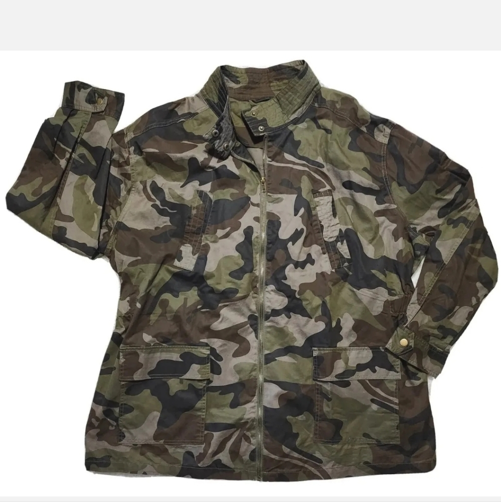 CAMO JACKET Women's Size 1X  22 Utility SPRING Military Lightweight ELLOS EUC